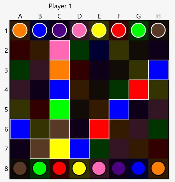 Interface de jeu montrant le plateau et les pièces