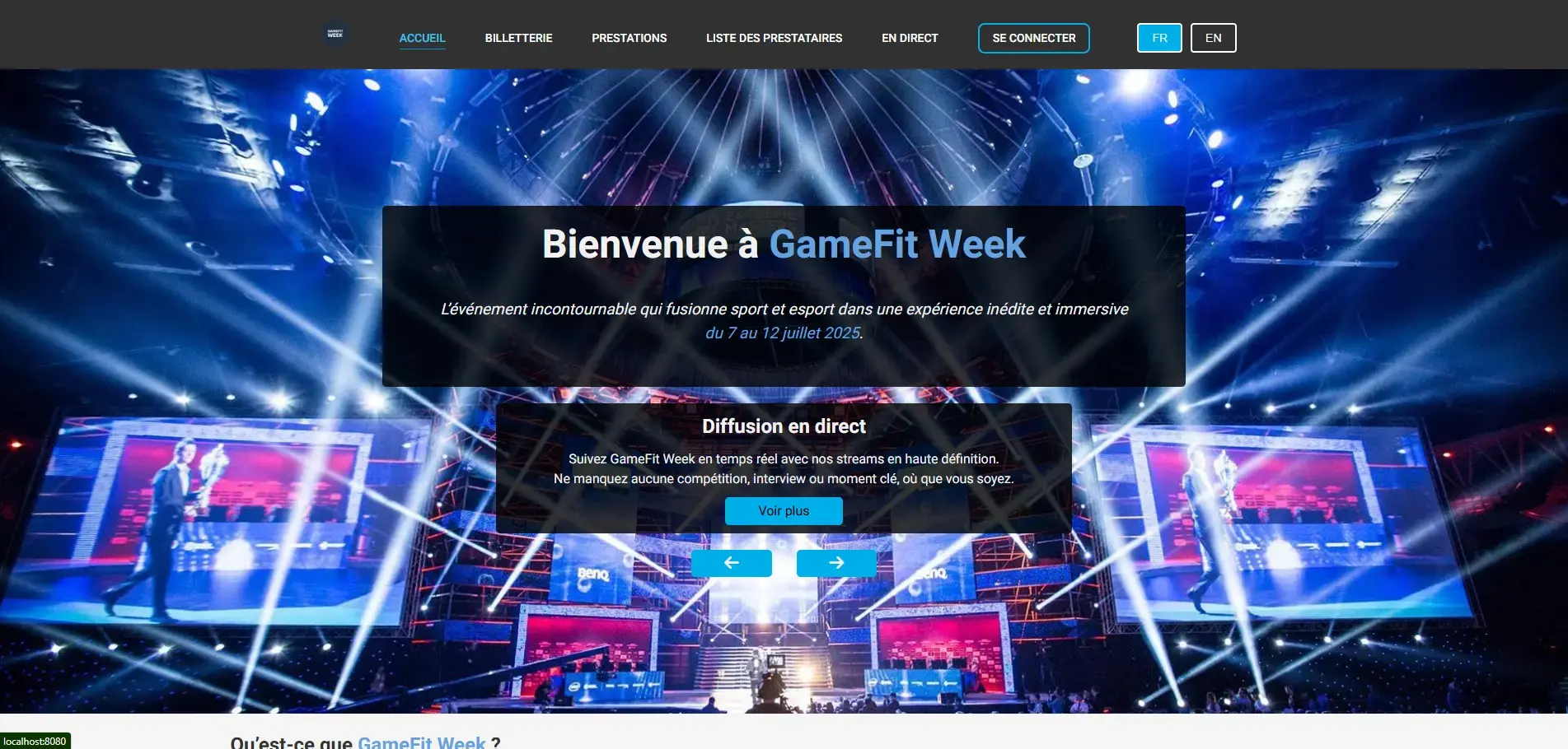 Page d'accueil de l'application de gestion de manifestations